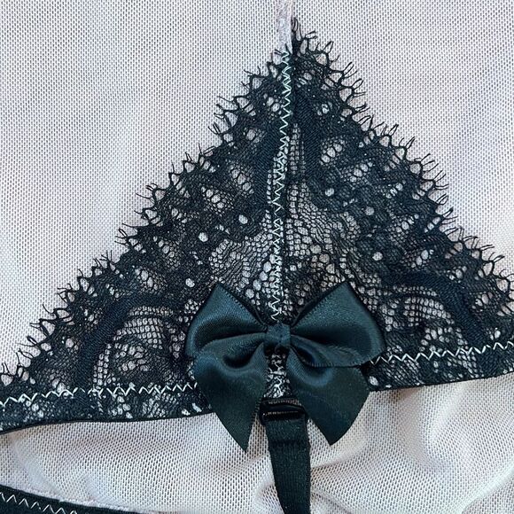 Widow Dolls Kill Lace Mesh Mini Dress Pink Black Garter Straps Gothic Coquette S - Picture 9 of 11